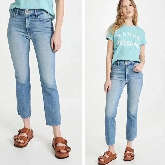 MOTHER Denim The Hustler Ankle Fray Jeans Au Revoir Wash Distressed Preppy - Picture 1 of 11